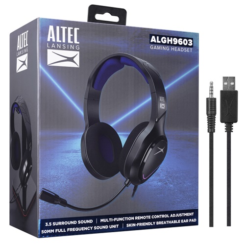 Altec Lansing ALGH9603, Siyah, PS4/XBOX/Mobil Uyumlu, USB+3.5mm, Mavi Led Aydınlatma, USB Kablolu, Gaming Mikrofonlu Kulaklık