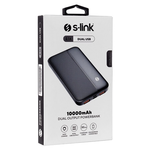 S-LINK IP-G10N, Siyah, 10.000mAh, 2xUSB, 1xMicro USB, 1xType-C, 4 LED Göstergeli, PowerBank