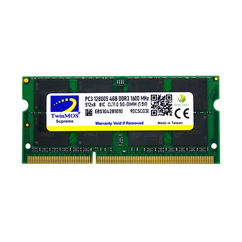 TwinMOS MDD34GB1600N, 4GB, DDR3, 1600MHz, 1.5V Notebook Ram