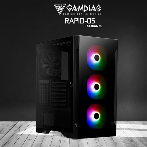 GAMDIAS RAPID-05, RYZEN 7 3700X, 16Gb Ram, 500Gb NVMe SSD, 4Gb GDDR5 RX550 Ekran Kartı, 500W Kasa, Free Dos GAMING PC